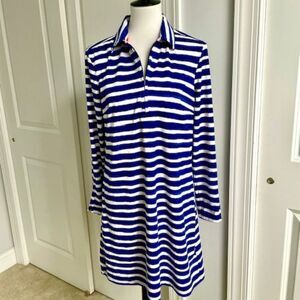 Cabana Life Blue White Stripe Shirt Dress with Zip Sleeves Size Large